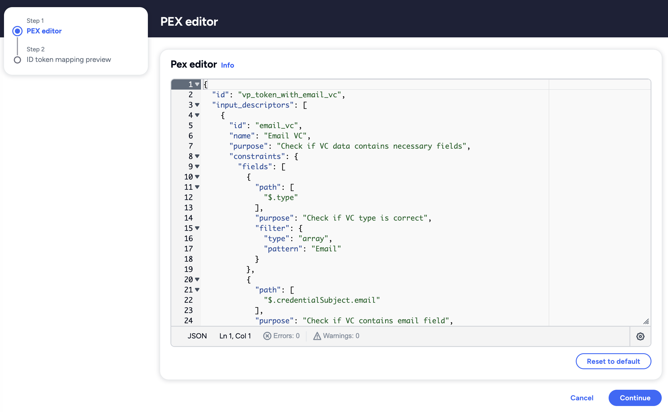 PEX Editor Affinidi Portal