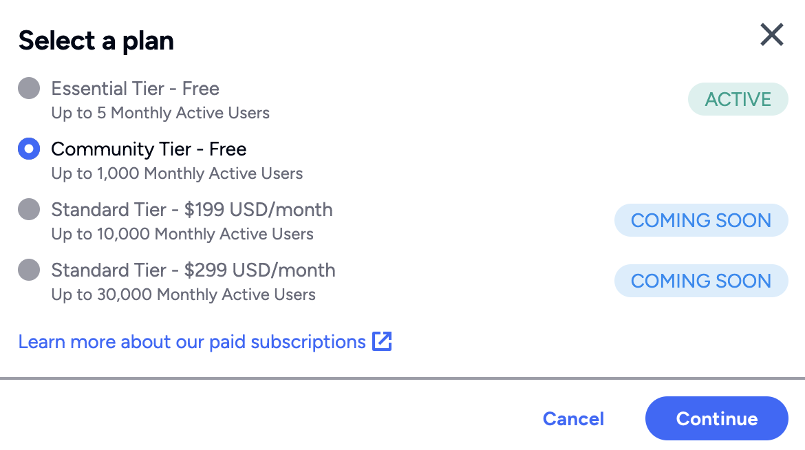 Select plan to upgrade