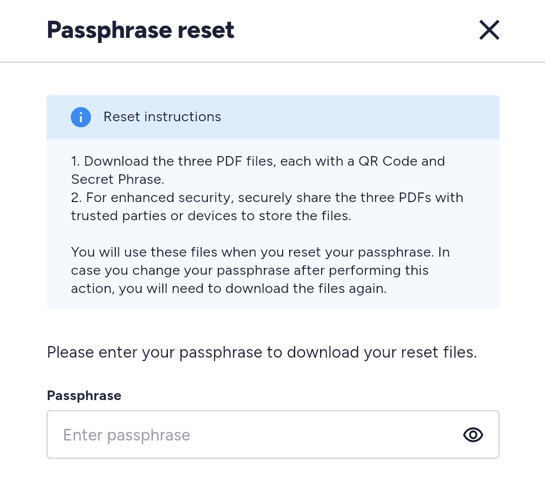 Affinidi Vault - Passphrase Reset Settings