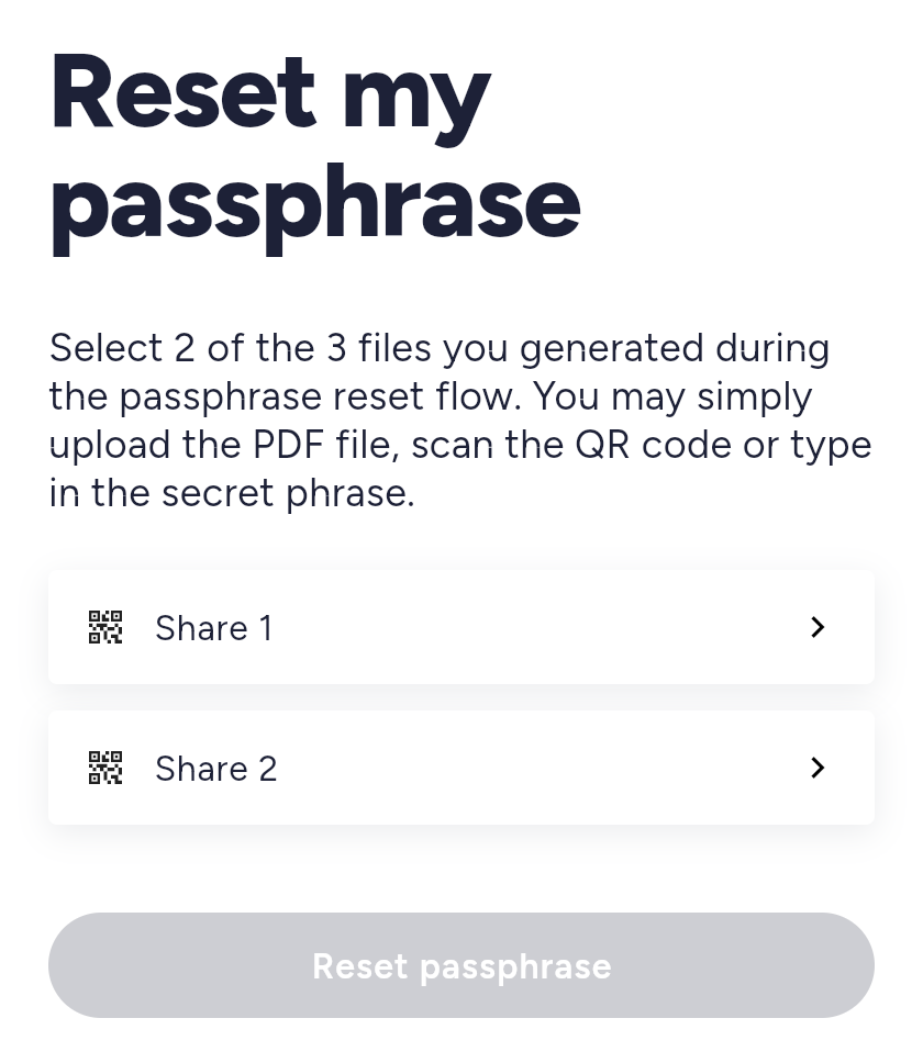 Affinidi Vault - Reset passphrase