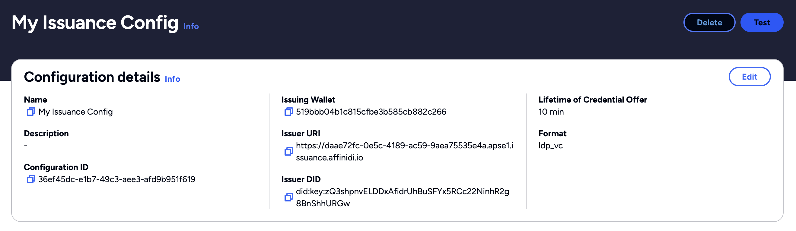 Credential Issuance Configuration Test