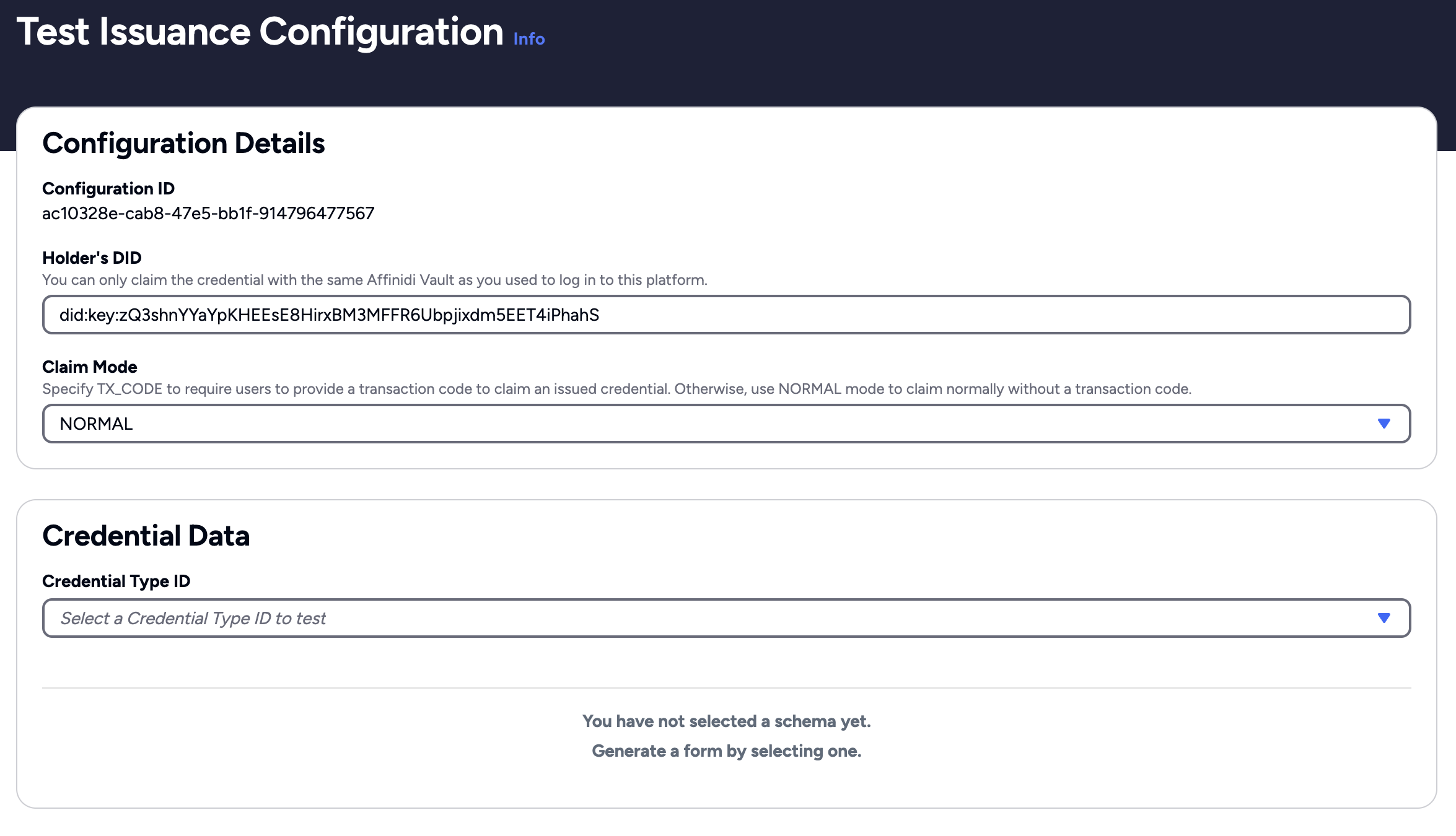 Test Credential Issuance Configuration