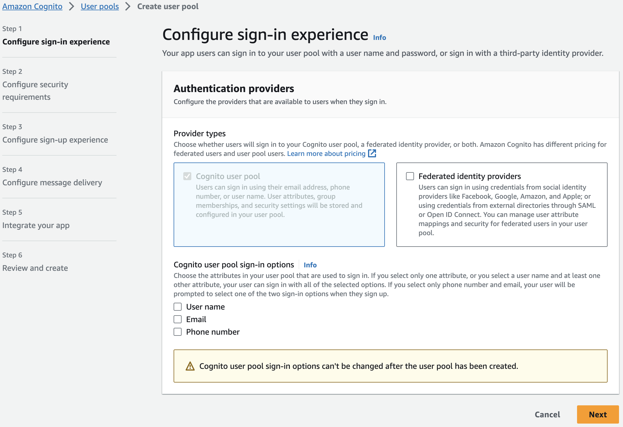 Set up AWS Cognito