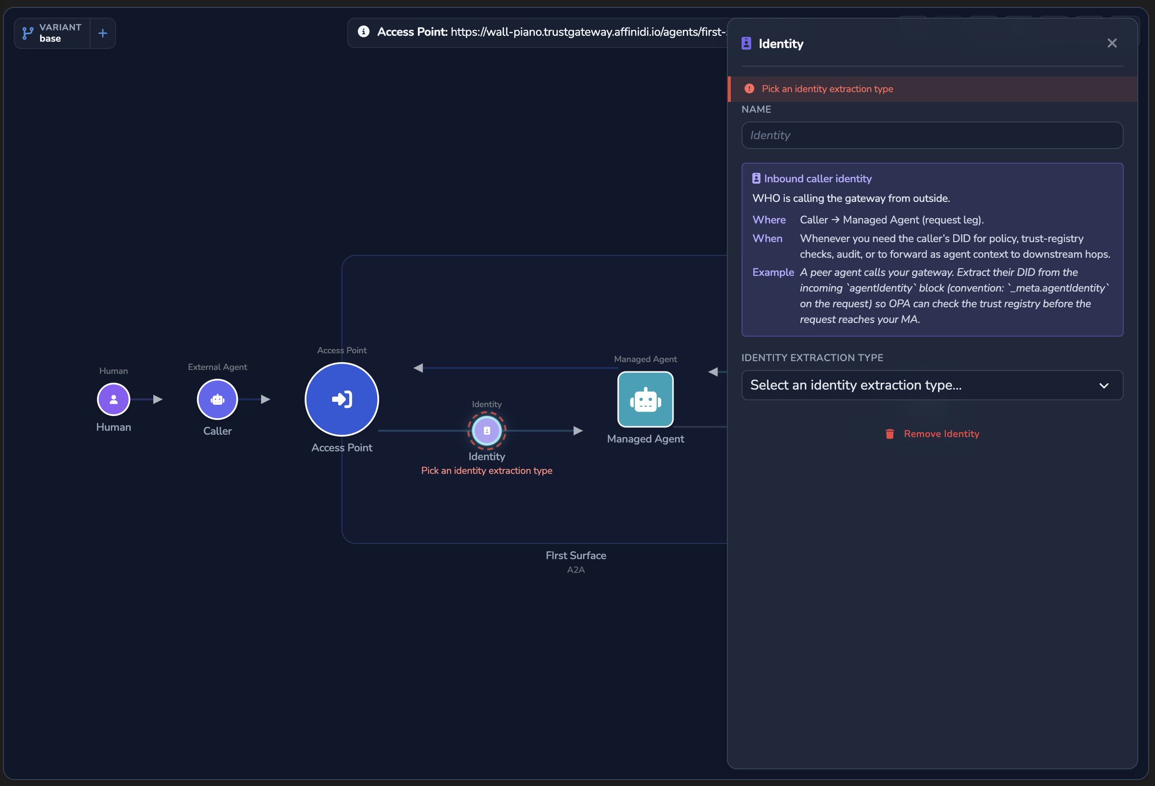 Surface canvas showing the Identity elements on the inbound edge