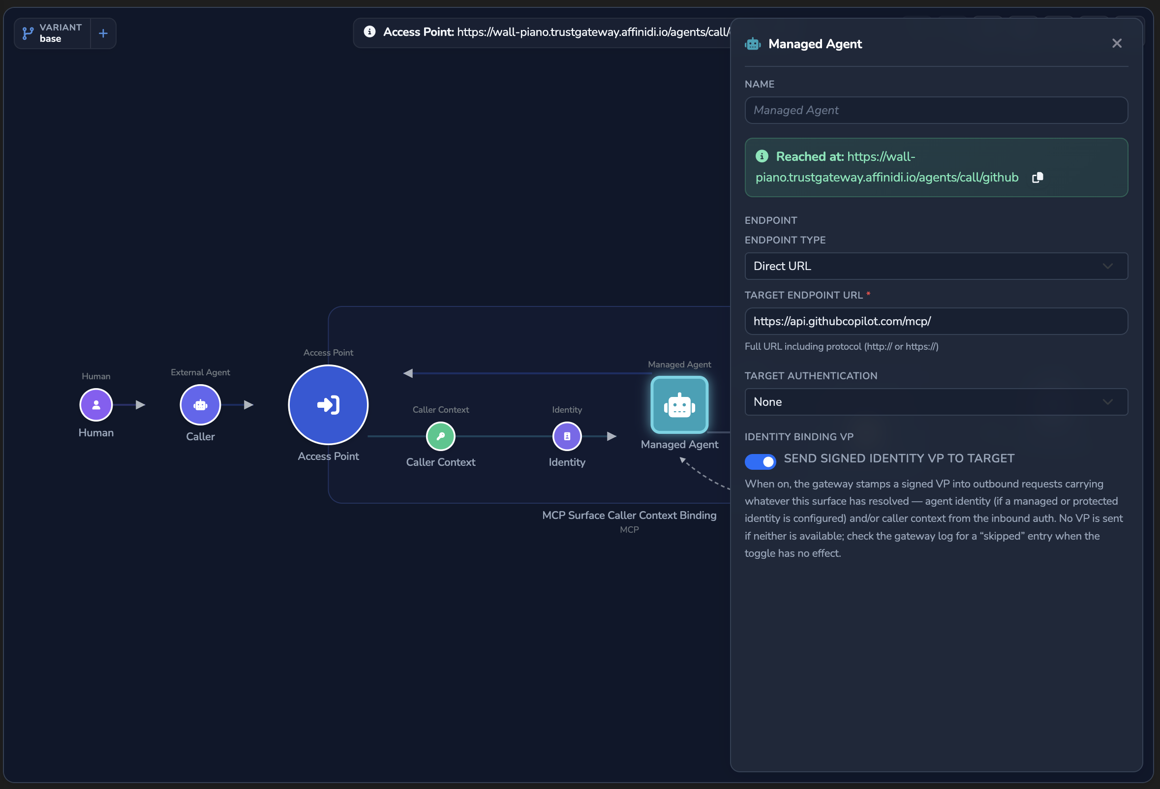 Surface target caller context MCP