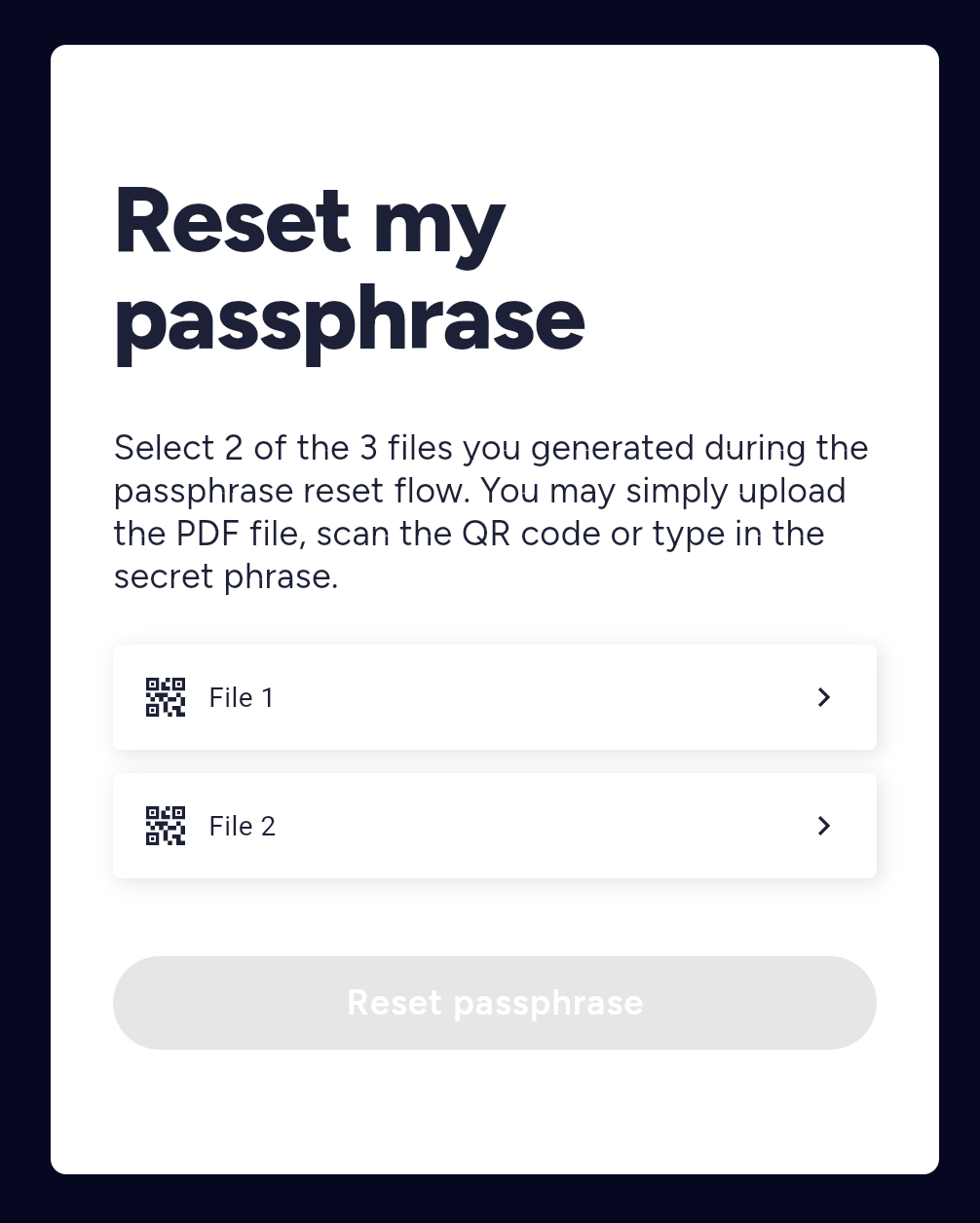 Reset my passphrase