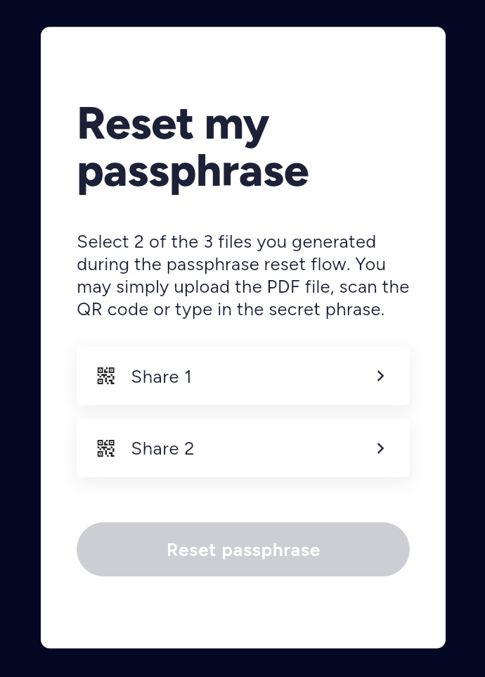 Reset my passphrase