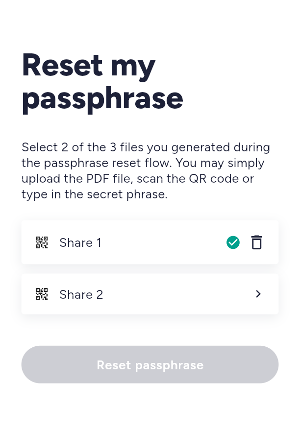 Reset my passphrase